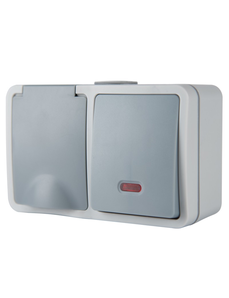 Einzelschalter mit LED + Steckdose IP54