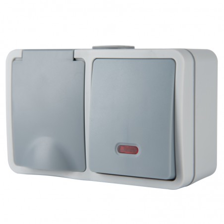 Einzelschalter mit LED + Steckdose IP54