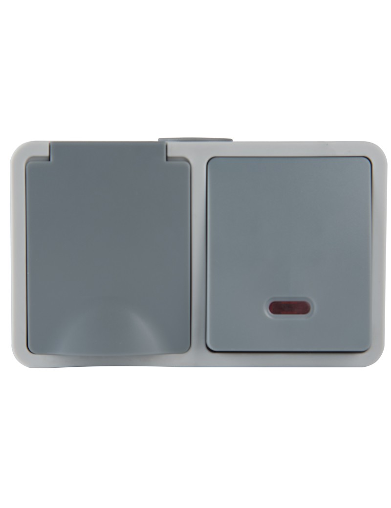 Einzelschalter mit LED + Steckdose IP54