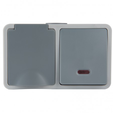Einzelschalter mit LED + Steckdose IP54