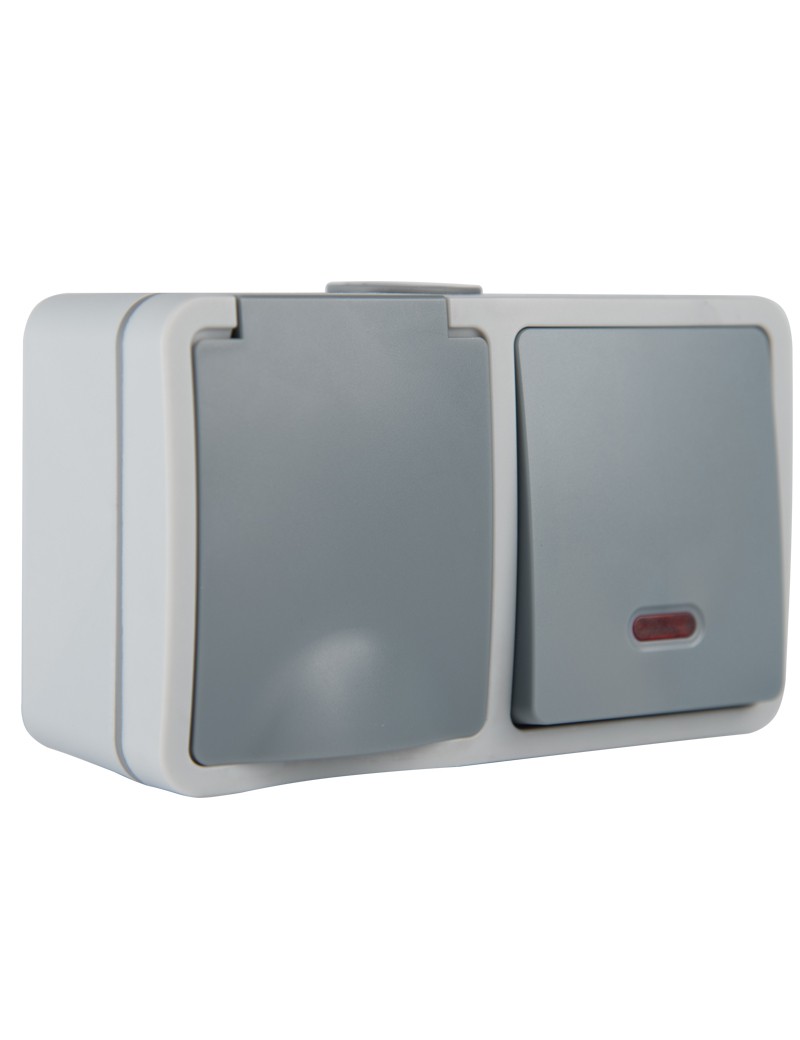 Einzelschalter mit LED + Steckdose IP54