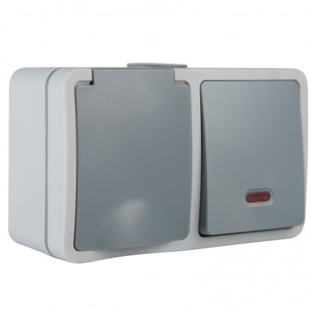 Einzelschalter mit LED + Steckdose IP54
