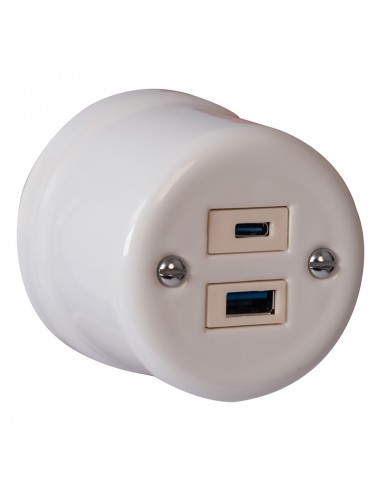Keramische Aufputz-Steckdose 1x USB-A / 1x USB-C