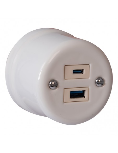 Keramische Aufputz-Steckdose 1x USB-A / 1x USB-C