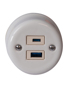 Keramische Aufputz-Steckdose 1x USB-A / 1x USB-C 2