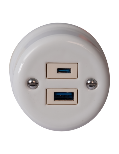 Keramische Aufputz-Steckdose 1x USB-A / 1x USB-C