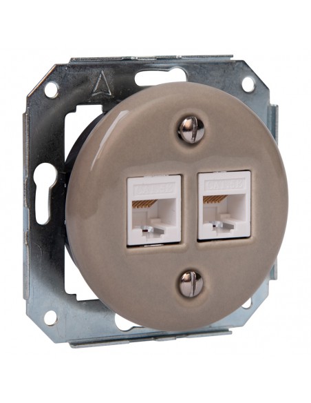 KERAMIK 2xRJ45 UNTERPUTZ-STECKDOSE PASTELL-OLIVE OHNE RAHMEN