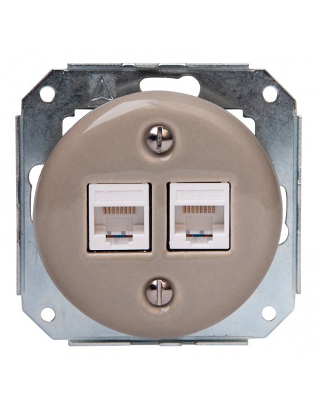KERAMIK 2xRJ45 UNTERPUTZ-STECKDOSE PASTELL-OLIVE OHNE RAHMEN