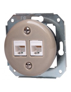 KERAMIK 2xRJ45 UNTERPUTZ-STECKDOSE PASTELL-OLIVE OHNE RAHMEN