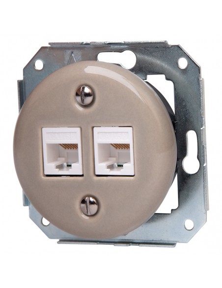 KERAMIK 2xRJ45 UNTERPUTZ-STECKDOSE PASTELL-OLIVE OHNE RAHMEN