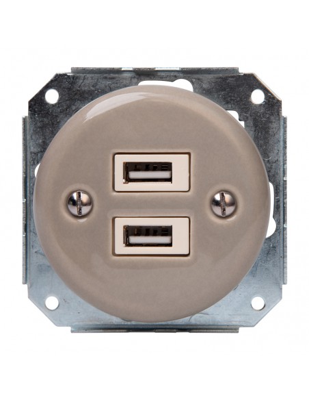 Keramische Unterputz-Steckdose mit 2× USB, pastelloliv