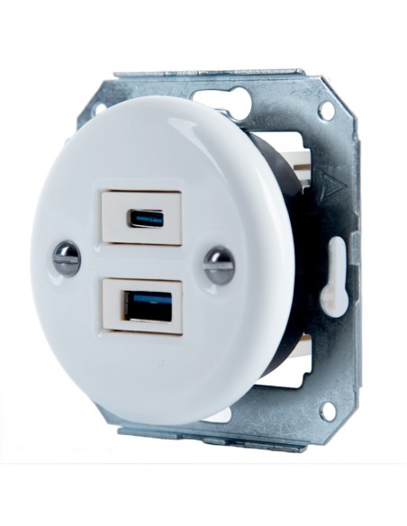 Keramische Unterputz-Steckdose 1xUSB A / 1xUSB C Weiß