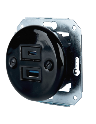 Keramische Unterputz-Steckdose 1xUSB A / 1xUSB C