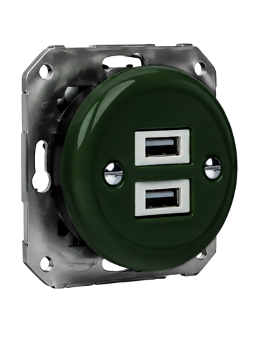 Keramik-Unterputzsteckdose 2x USB, grün