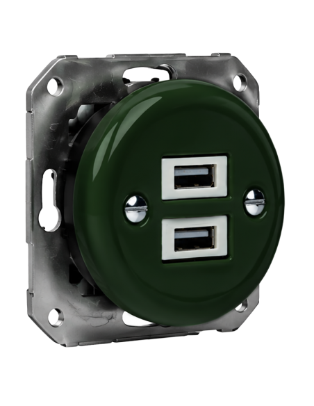 Keramik-Unterputzsteckdose 2x USB, grün