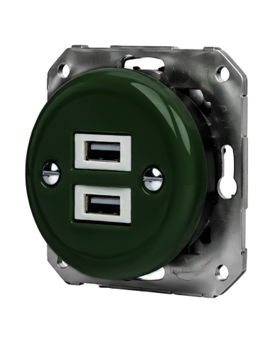 Keramik-Unterputzsteckdose 2x USB, grün
