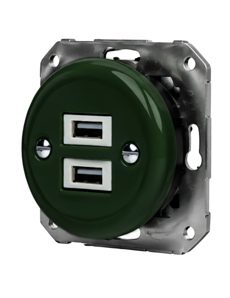 Keramik-Unterputzsteckdose 2x USB, grün