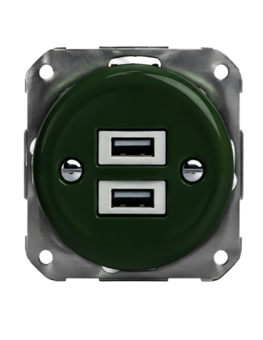 Keramik-Unterputzsteckdose 2x USB, grün