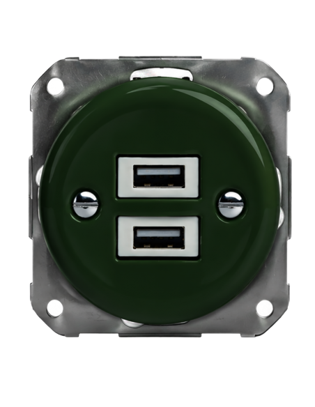Keramik-Unterputzsteckdose 2x USB, grün